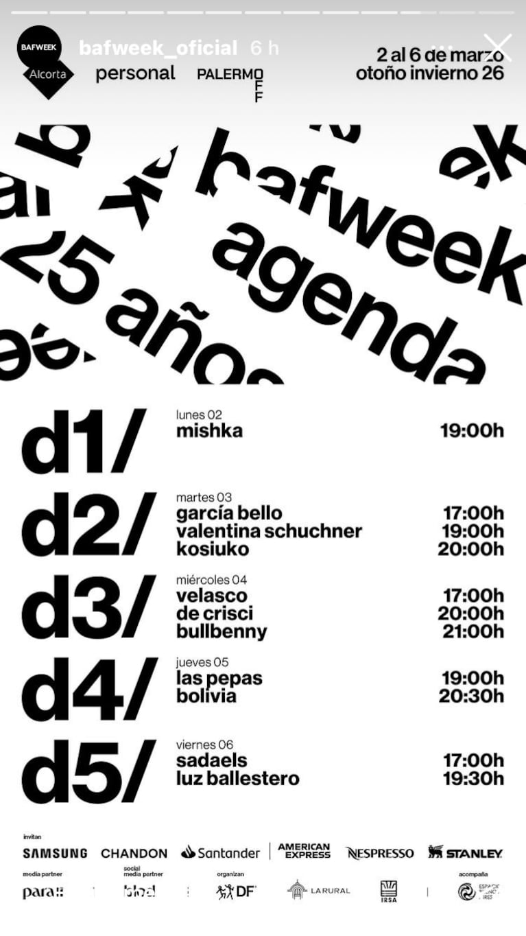 BAFWEEK 2026 (Foto: Instagram/@bafweek_oficial).