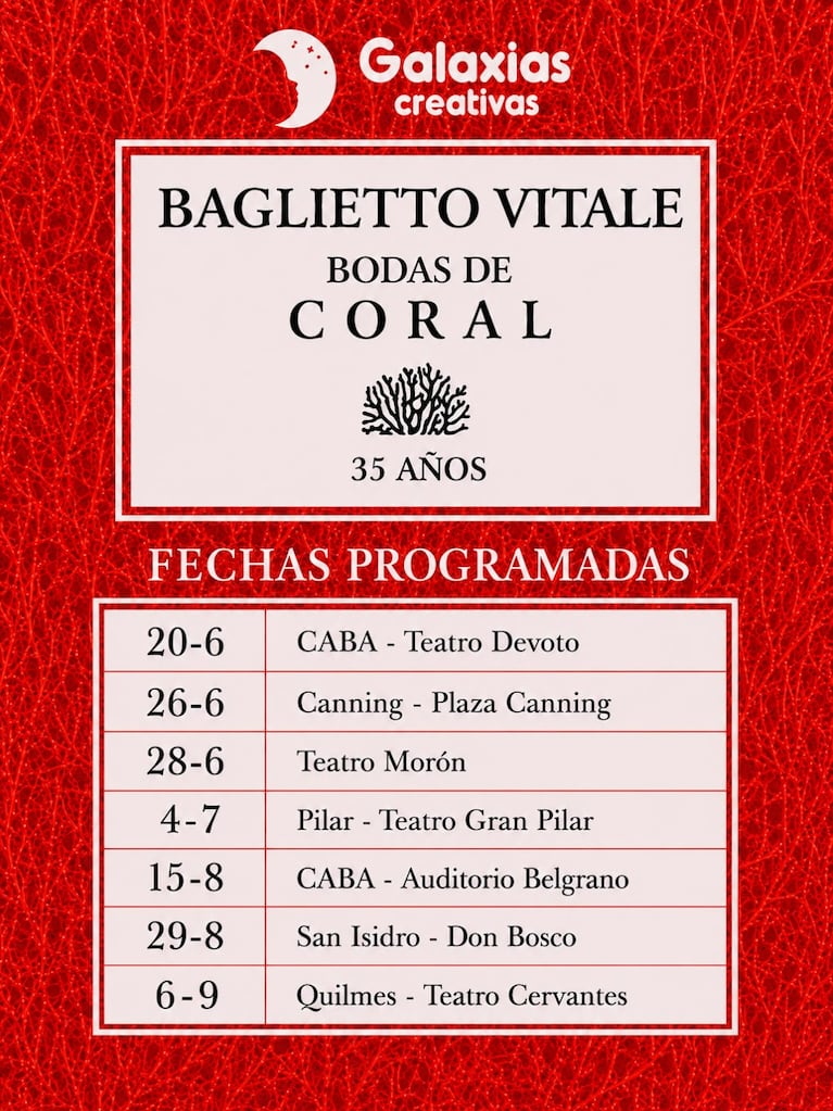 Baglietto y Vitale preparan sus Bodas de Coral. Foto: prensa