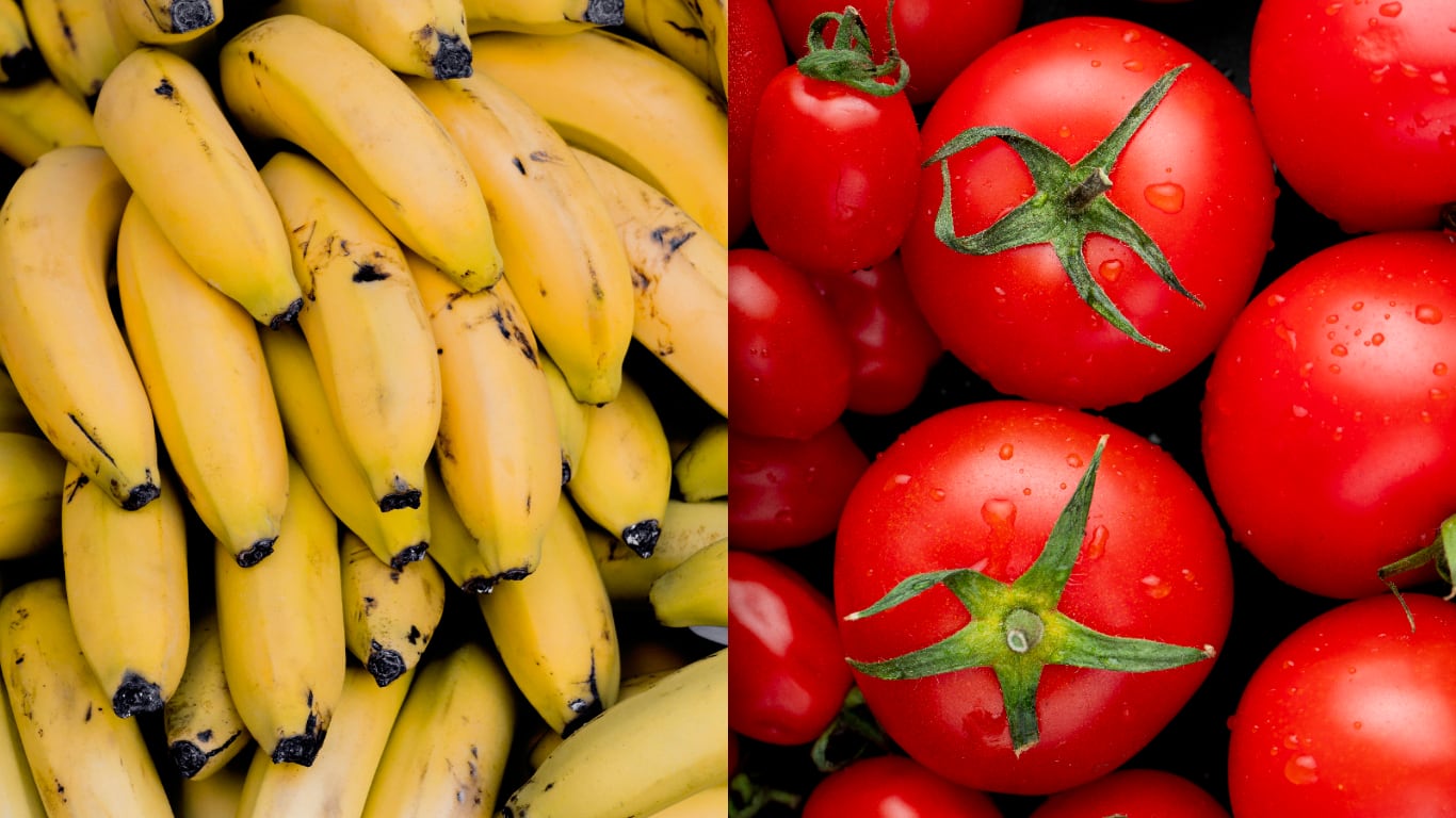 Bananas, tomates