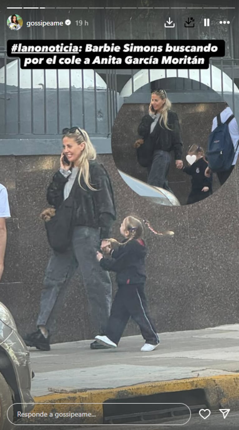 Barbie Simons fue a buscar a Anita García Moritán al colegio y un detalle en su bolso llamó la atención | Créditos: Instagram @gossipeame