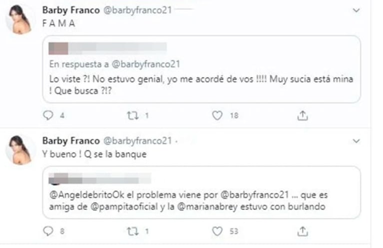 Barby Franco bancó a Pampita y fulminó a Mariana Brey tras su fuerte discusión: "Busca fama; que se la banque"