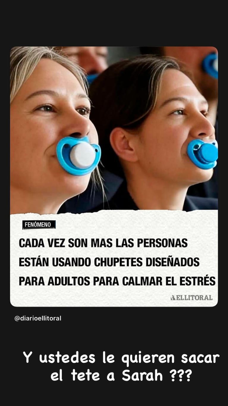 Barby Franco chicaneó a quienes la critican porque Sarah Burlando aún usa chupete | Créditos: Instagram @barbaritafranco21