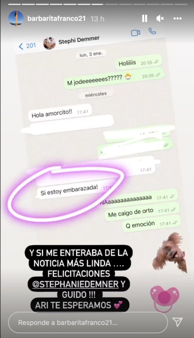 Barby Franco le dedicó un tierno mensaje a Stephanie Demner por su embarazo: "Así me enteraba"