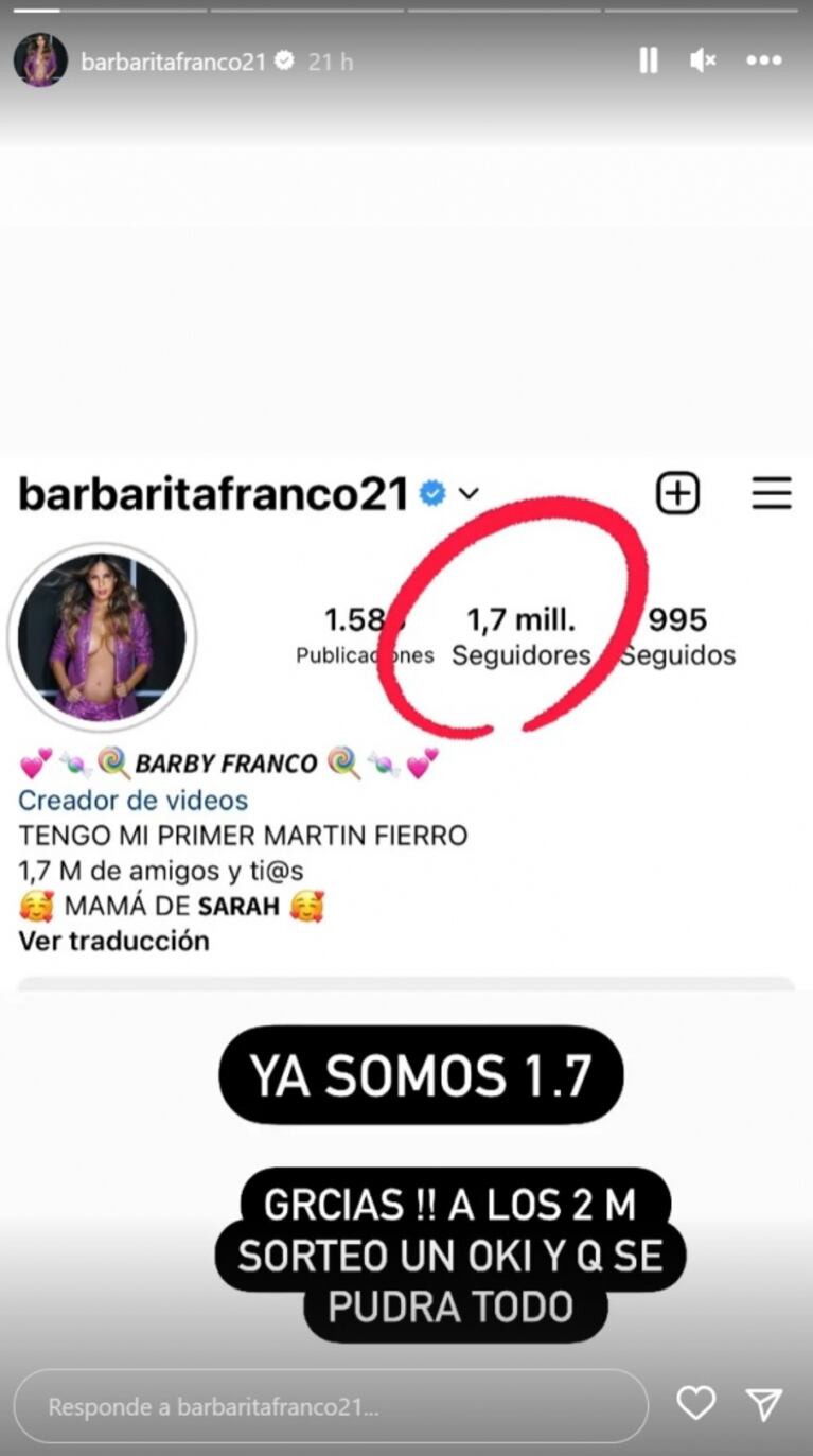 Barby Franco le hará un tremendo regalo a seguidor cuando llegue a los 2 millones en Instagram