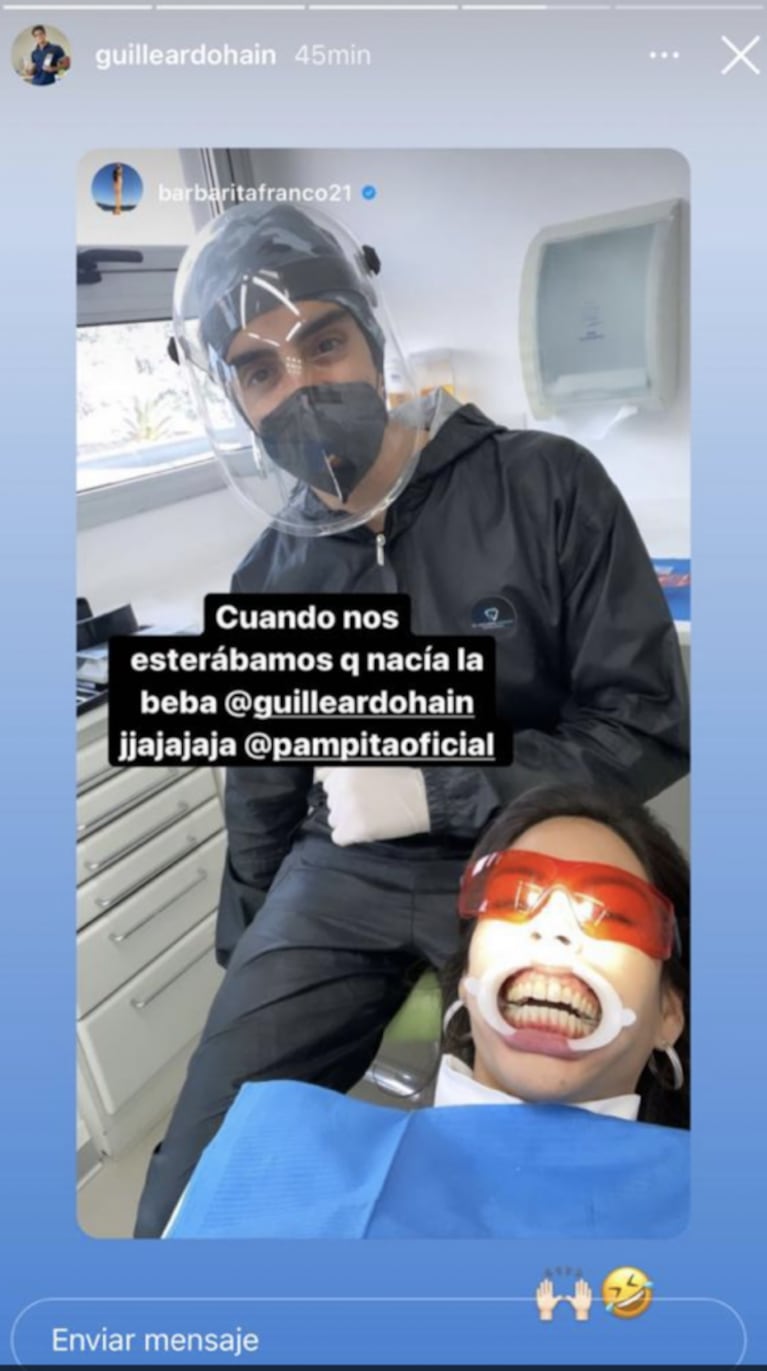 Barby Franco mostró cómo se enteró del nacimiento de la hija de Pampita, mientras el hermano de la top le blanqueaba los dientes 