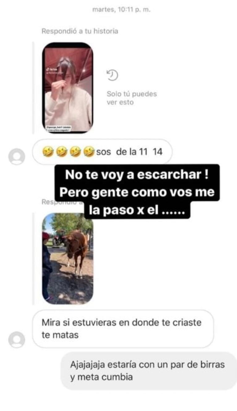 Barby Franco mostró el discriminatorio mensaje que recibió en su chat privado: "A gente como vos me la paso por el..."