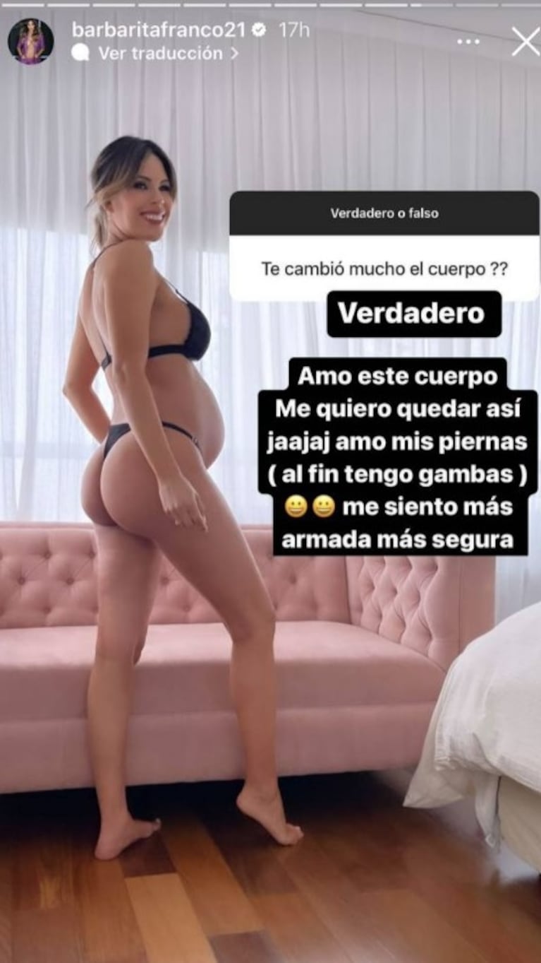 Barby Franco reveló cómo atraviesa sus cambios físicos en la última etapa de su embarazo