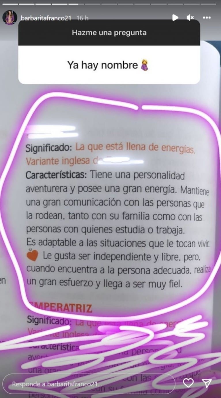 Barby Franco reveló qué significa el nombre que eligió para su hija con Fernando Burlando