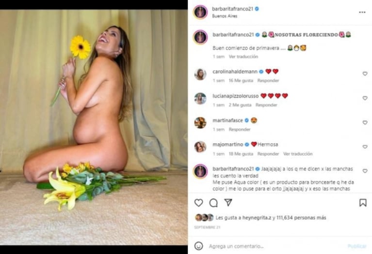 Barby Franco revolucionó las redes con una foto "sin filtro" embarazada de 7 meses