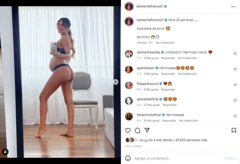 Barby Franco revolucionó las redes con una foto "sin filtro" embarazada de 7 meses