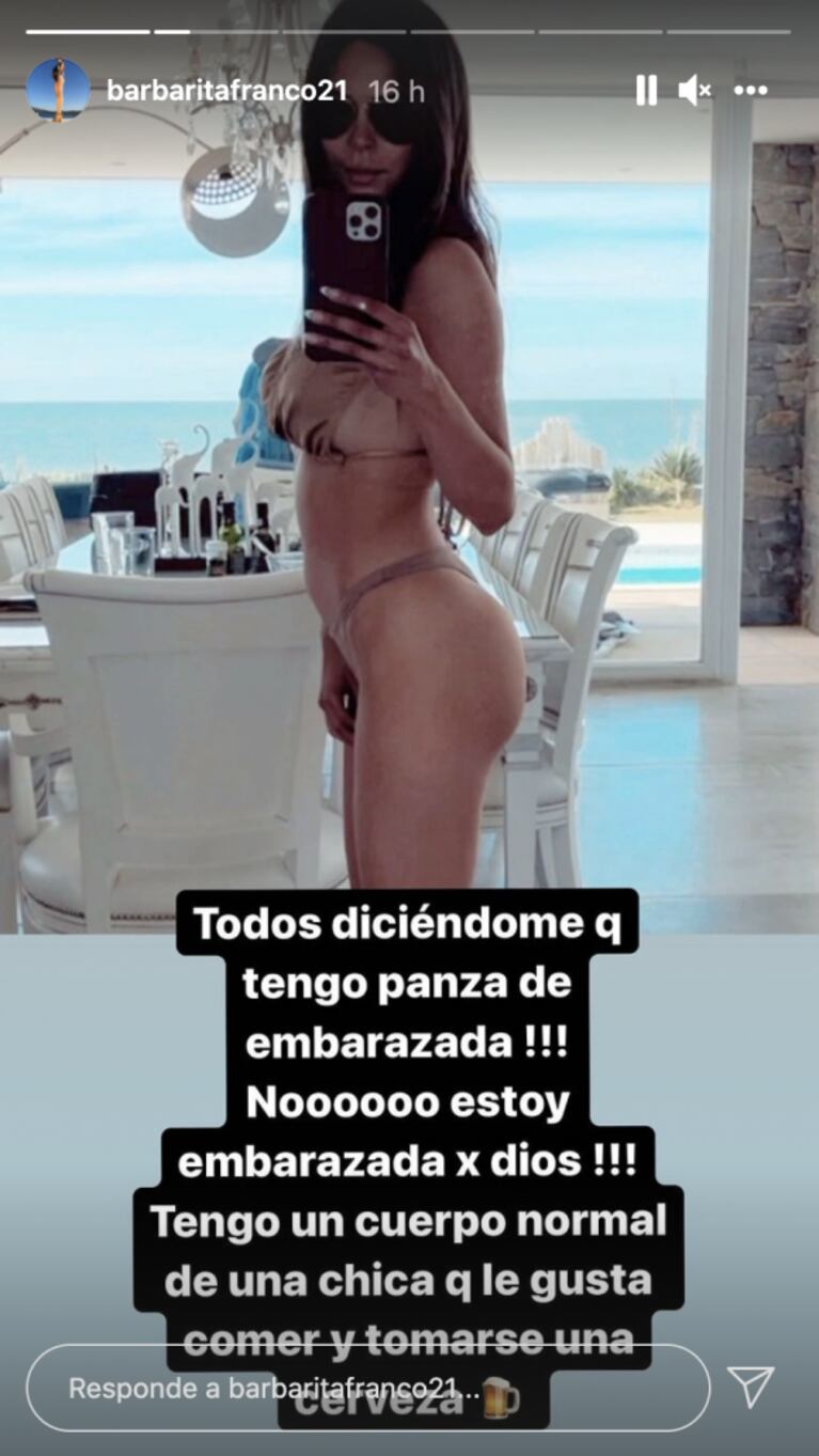 Barby Franco se mostró en bikini, le preguntaron si está embarazada y salió al cruce: "Tengo el cuerpo normal de una chica a la que le gusta comer"