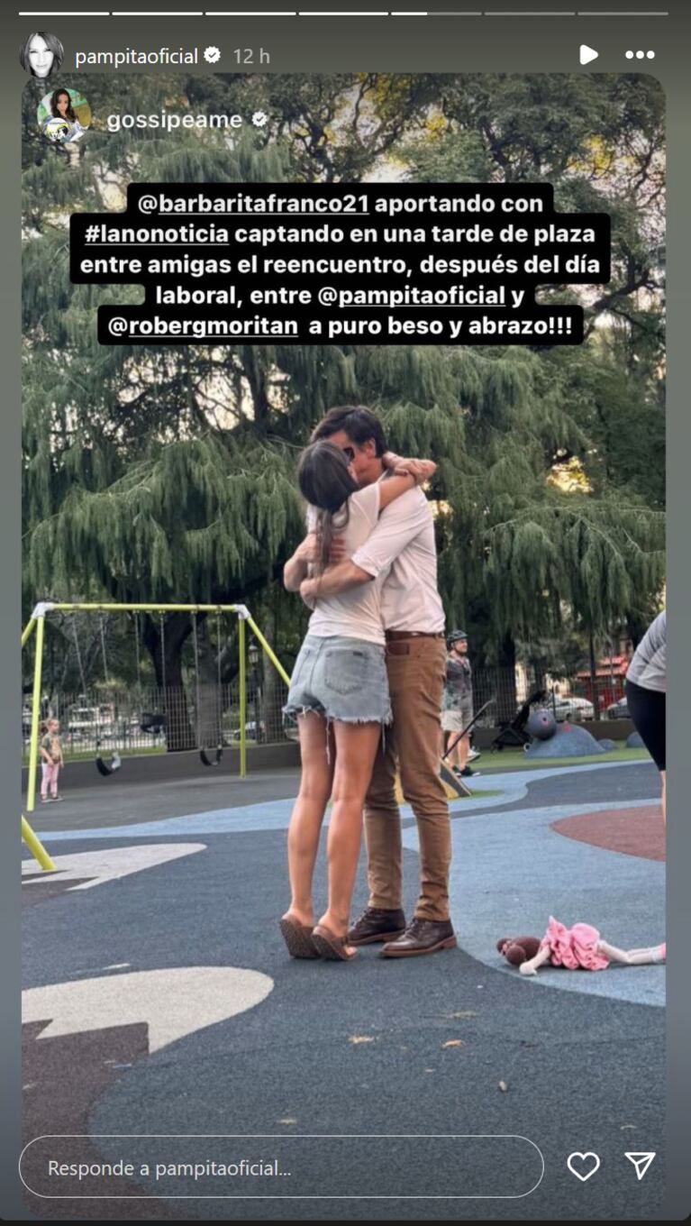 Barby Franco vio Pampita y Roberto Garcia Moritán chapando en la plaza y los mandó al frente