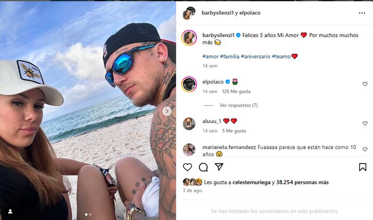 Barby Silenzi y el Polaco celebraron 5 años de amor.