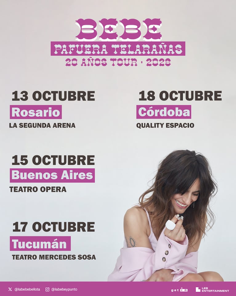 Bebe regresa a la Argentina con una gira muy especial por los 20 años de Pafuera telarañas (Foto de prensa)