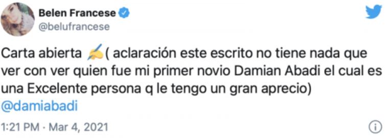 Belén Francese hizo una contundente aclaración tras revelar que sufrió violencia de género