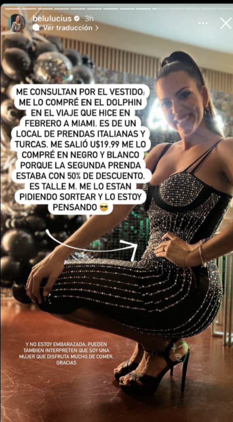Belu Lucius lució un impactante vestido en su cumple e hizo una aclaración: "No estoy embarazada"