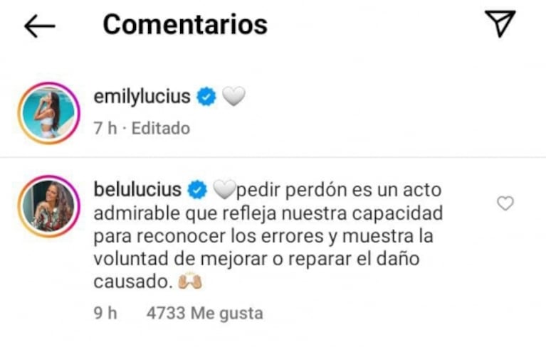 Belu Lucius respaldó a Emily por haberle pedido disculpas a Locho Loccisano