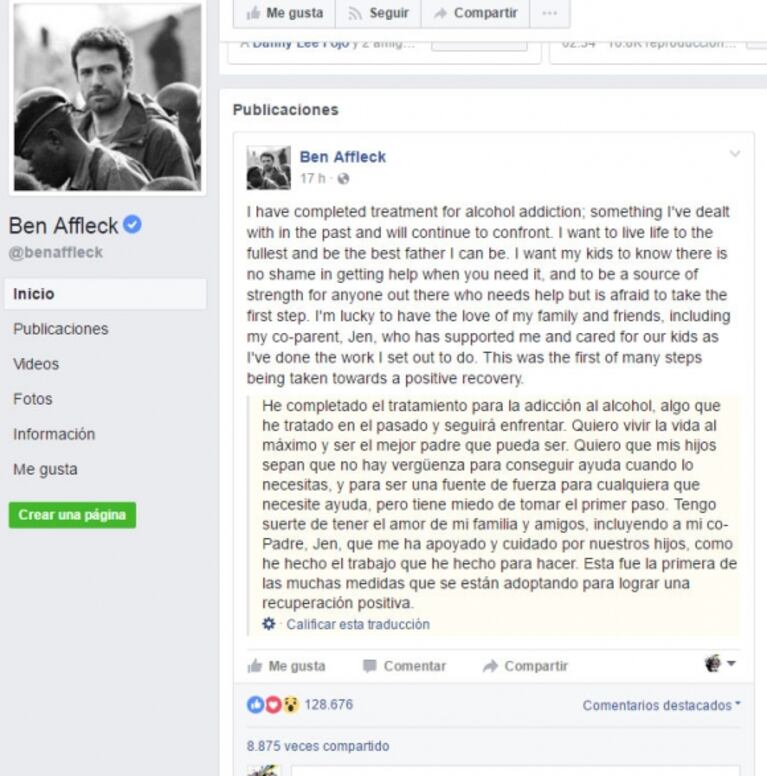 Ben Affleck confesó su lucha contra el alcoholismo: "Quiero vivir la vida al máximo" 