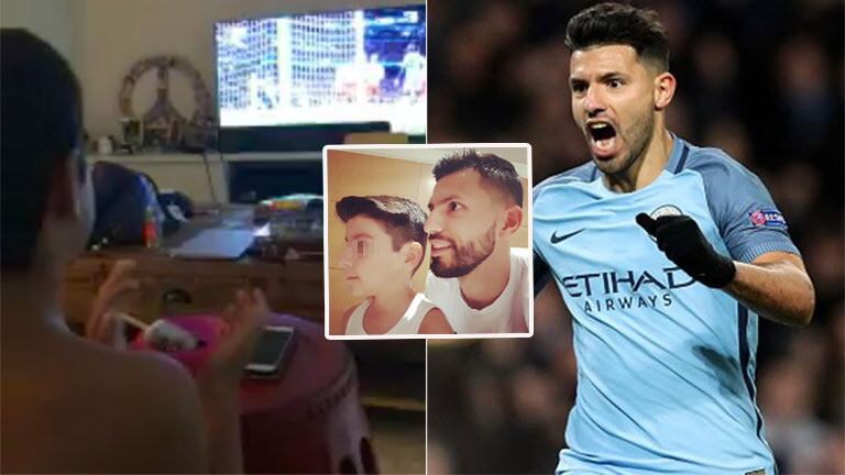 Benjamín Agüero aplaudiendo al Kun al terminar un partido del Manchester City (Foto: web y Twitter)
