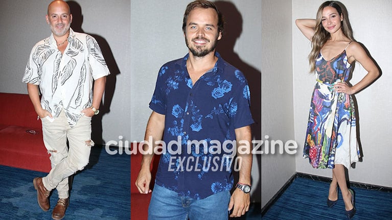 Benjamín Rojas, Brenda Asnicar y José María Muscari en el estreno de la obra Plagio (Fotos: Movilpress).