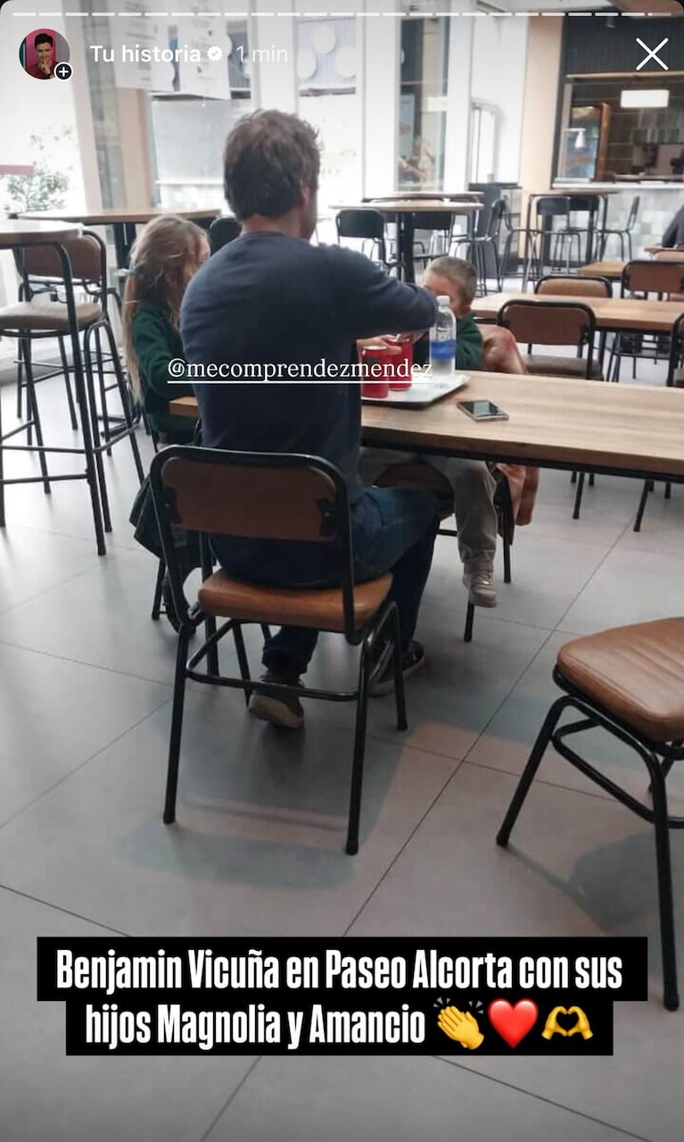 Benjamín Vicuña almorzó con sus hijos en Paseo Alcorta | Créditos: Instagram @mecomprendezmendez