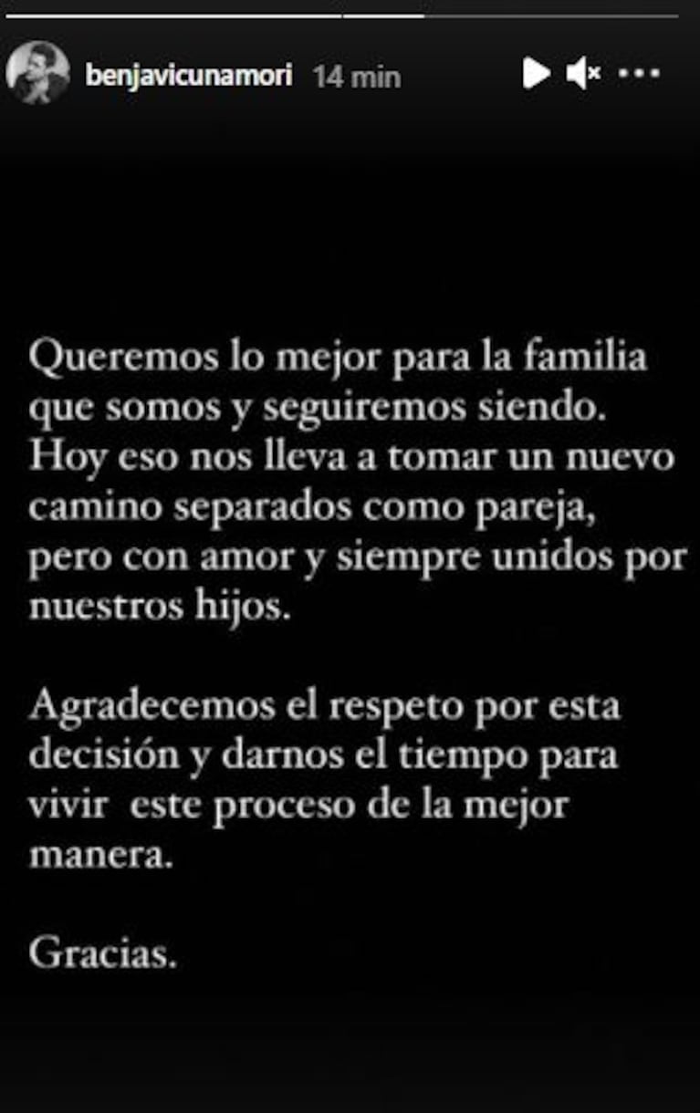 Benjamín Vicuña anunció su separación de China Suárez, tras cinco años y medio de amor: "Tomamos un nuevo camino, separados como pareja"