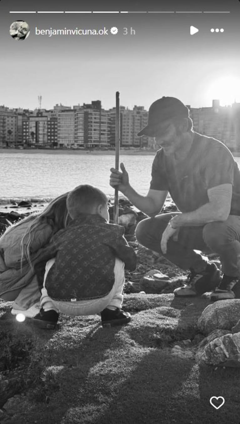 Benjamín Vicuña con Magnolia y Amancio en Uruguay, en agosto de 2025. Foto: Instagram Stories (@benjaminvicuna.ok)