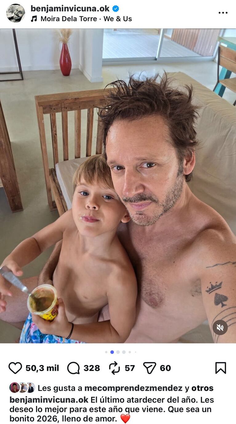 Benjamín Vicuña con sus hijos en Año Nuevo (Foto: Instagram/@benjamínvicuñaok).