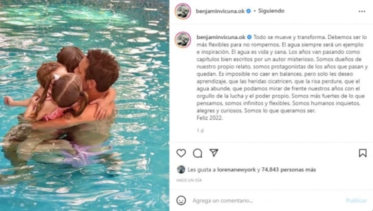 Benjamín Vicuña pasó Año Nuevo con Pampita, sus hijos, Roberto García Moritán y amigos