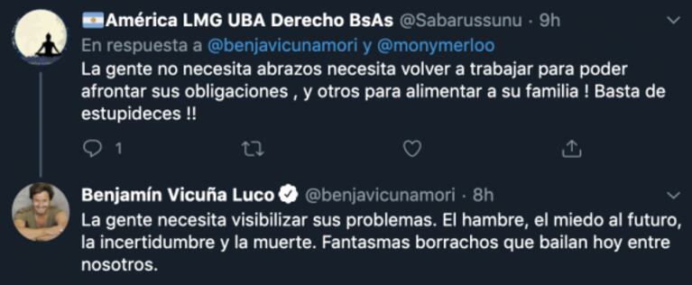 Benjamín Vicuña reflexionó sobre la pandemia y se cruzó con sus seguidores: "La gente necesita visibilizar sus problemas"