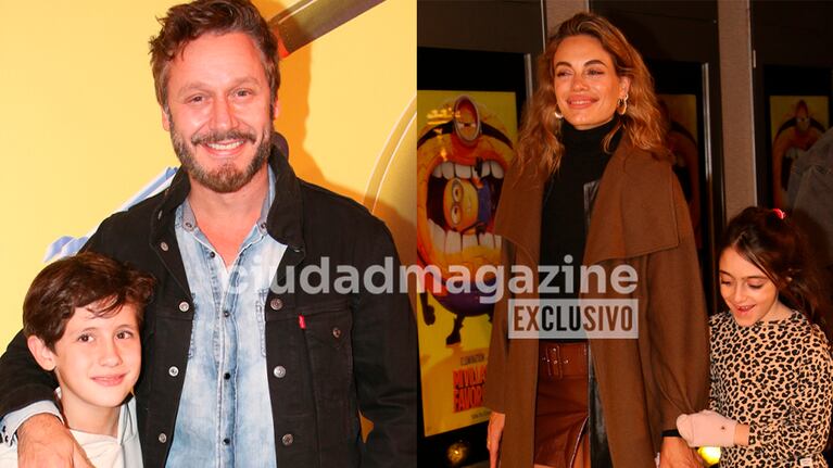 Benjamín Vicuña y Emilia Attias con sus hijos en el estreno de una película infantil