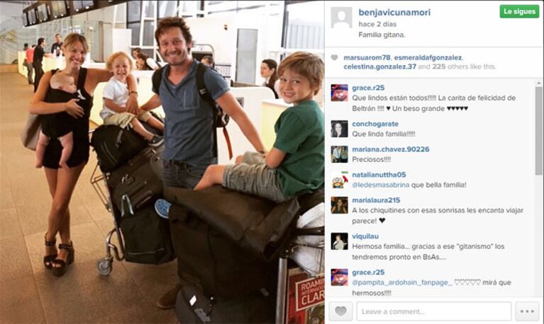 Benjamín Vicuña y Pampita, de regreso a la Argentina. (Foto: Instagram)