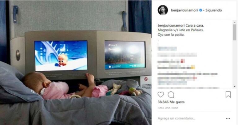 Benjamín Vicuña y su foto súper dulce de su beba en pleno vuelo: "Magnolia vs. Jefe en Pañales"