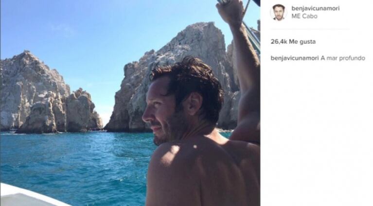 Benjamín Vicuña y un sugestivo mensaje romántico durante sus vacaciones con la China Suárez en México: "A mar profundo"