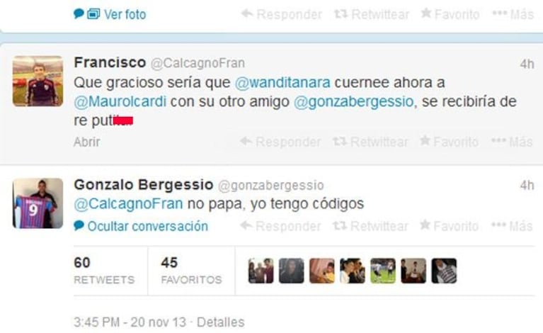 Bergessio sentó posición. Icardi, teléfono... (Captura: Twitter)