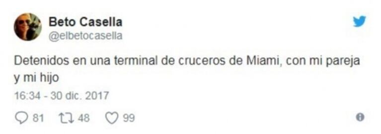 Beto Casella contó que fue detenido en Estados Unidos: "Actuaron mal, reaccioné mal, demorados"