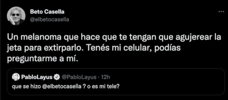 Beto Casella cruzó con todo a Pablo Layús por preguntar si se había hecho un retoque en la cara: "Es un melanoma"