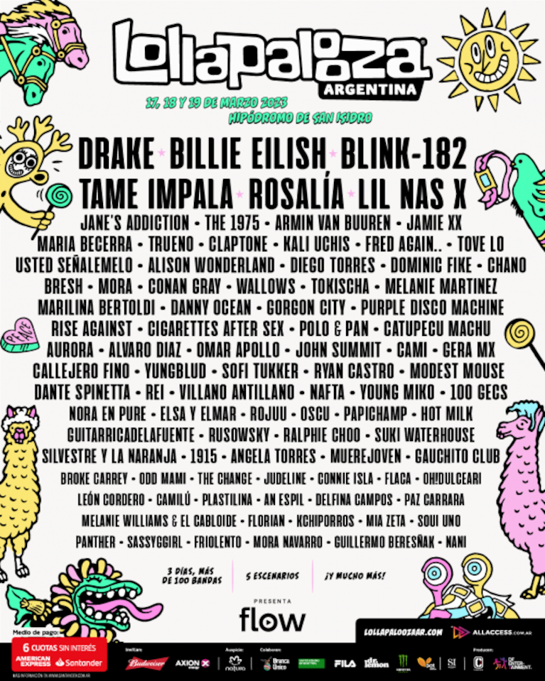 Billie Eilish y Drake en el Lineup del Lollapalooza Argentina 2023: grilla completa y dónde comprar entradas