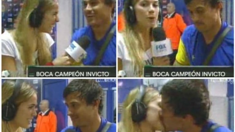 Boca campeón: Darío Cvitanich besó a Chechu Bonelli en plena entrevista