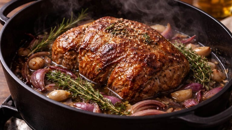 Bondiola braseada a la cacerola. Foto: IA (imagen ilustrativa)