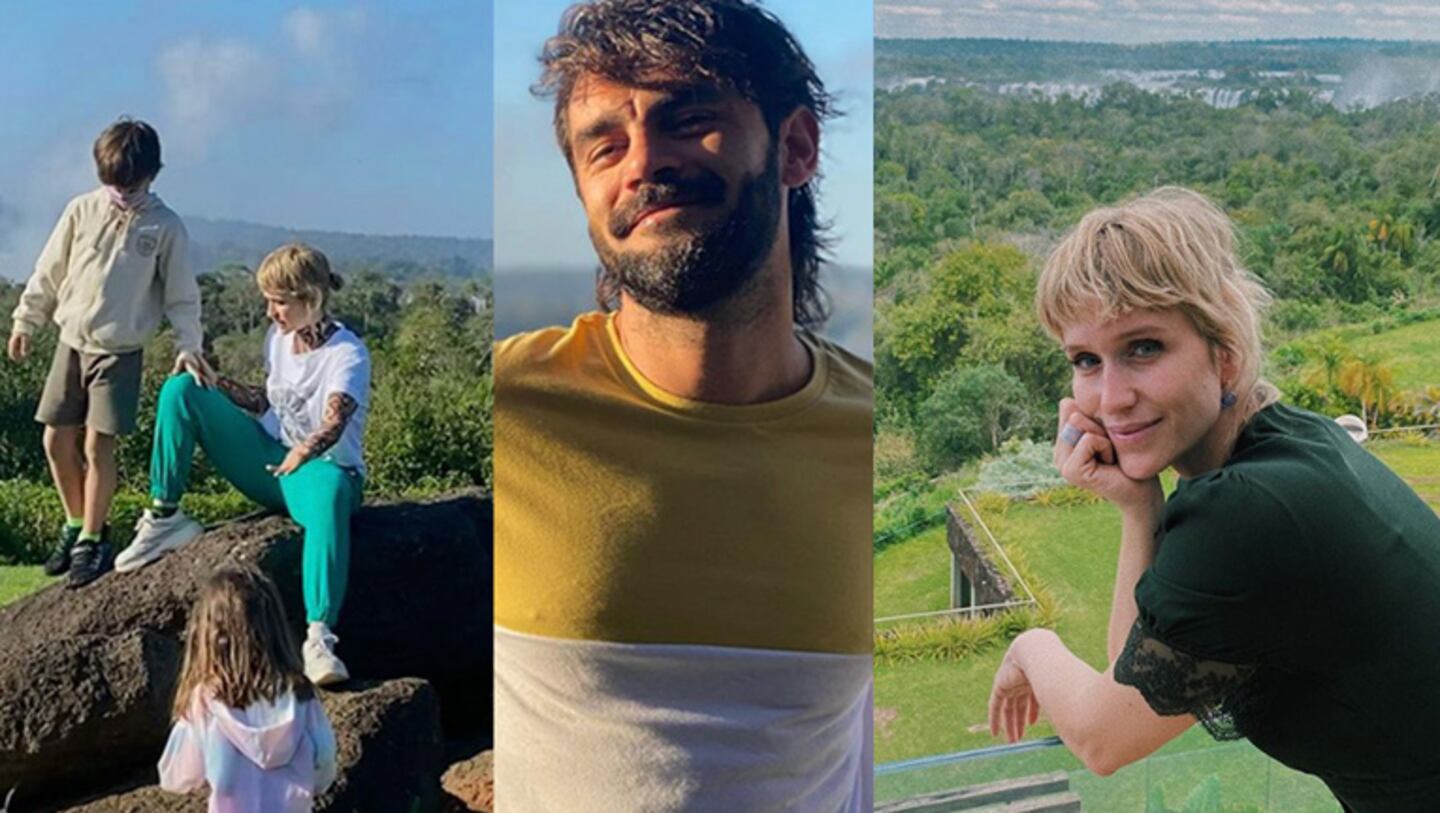 Brenda Gandini y Gonzalo Heredia se divierten con sus hijos en las Cataratas del Iguazú.