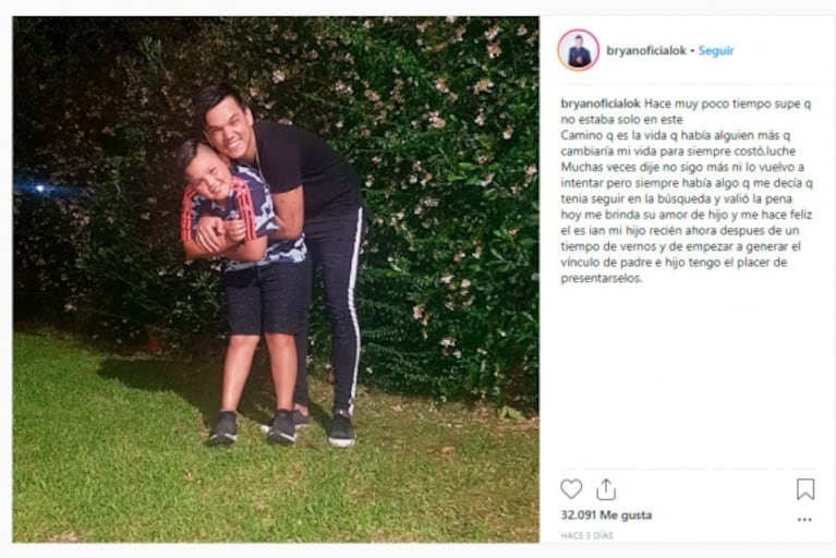 Brian Lanzelotta presentó a su hijo de 9 años: "Él es Ian; no estoy solo en este camino, que es la vida"