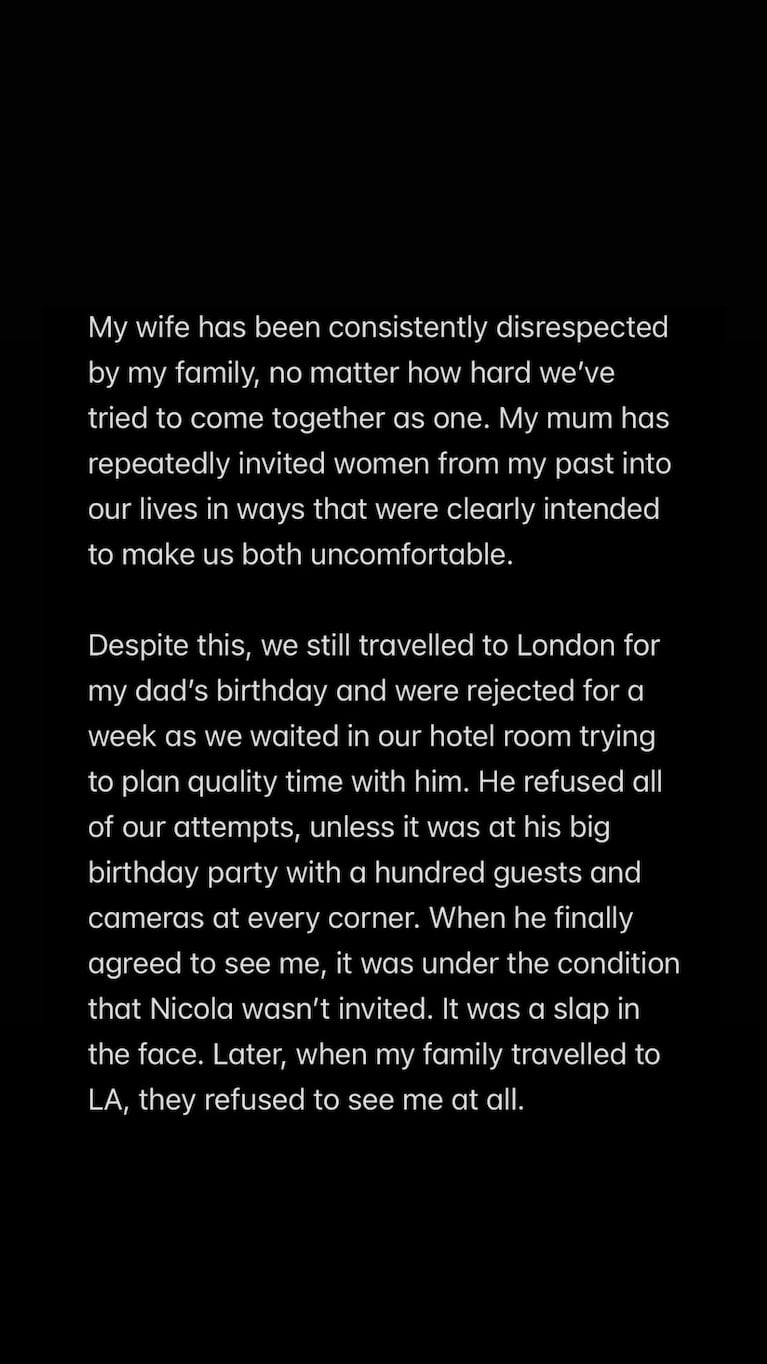 Brooklyn Beckham acusó a David y Victoria de manipulación y de querer sabotear su matrimonio con Nicola Peltz. Crédito: Instagram