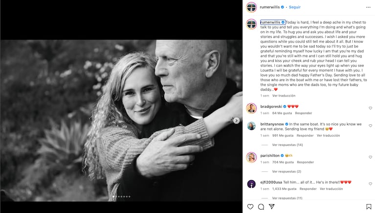 Bruce Willis y su familia. Crédito: Instagram/ @rumerwillis