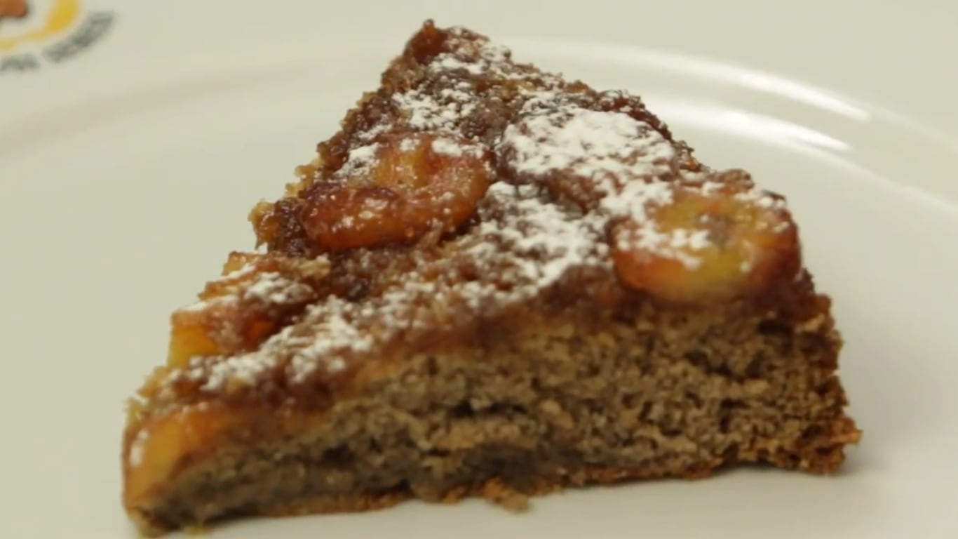 budín, invertido, banana