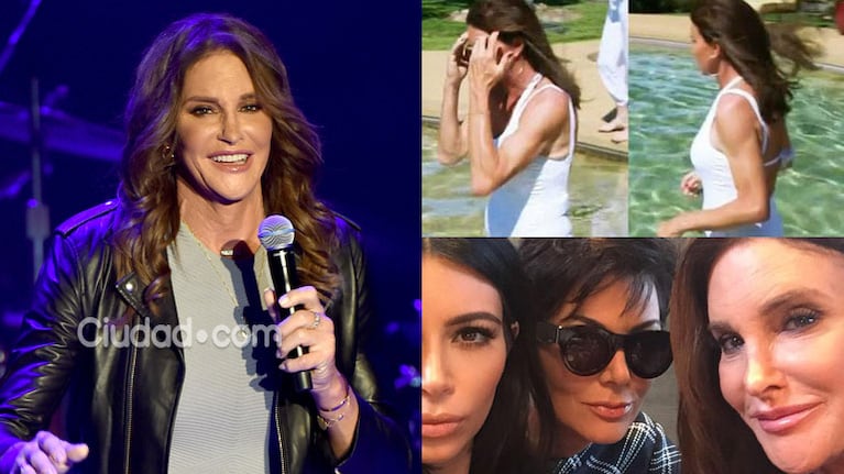 Caitlyn Jenner, a full: primera vez con traje de baño de mujer y selfie con su ex (Fotos: AFP, Twitter y captura). 