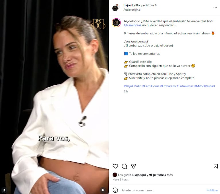 Cami Homs contó cuántas veces por semana tiene sexo, embarazada de 8 meses (Foto de Instagram)