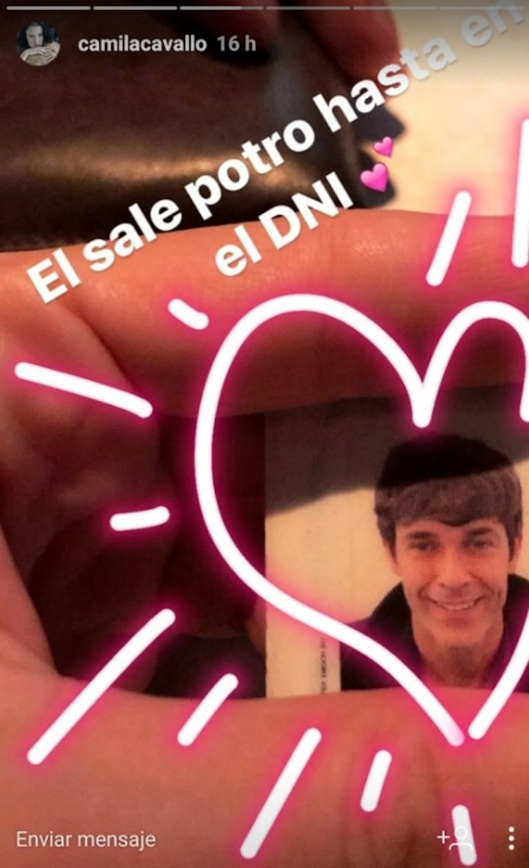 Camila Cavallo "escrachó" a Mariano Martínez y publicó la foto de su DNI: "Él sale potro hasta en el documento"