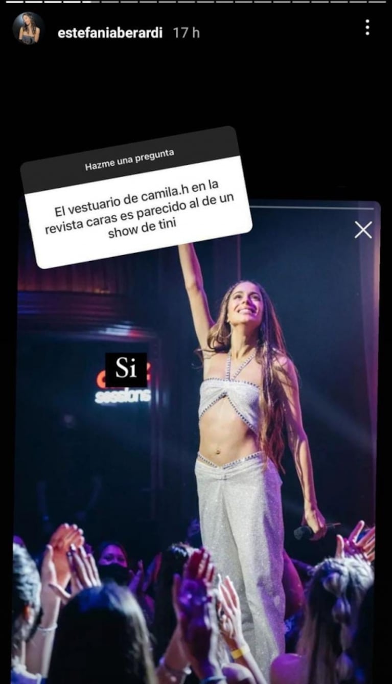 Camila Homs eligió un look igual al de Tini Stoessel en sus shows