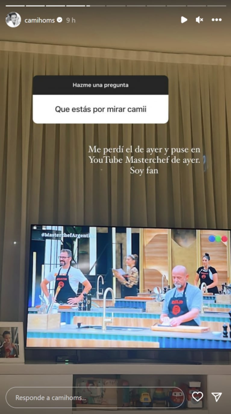 Camila Homs reveló que es fan de un programa de TV y explicó por qué lo ve por YouTube: "Me gusta mirar MasterChef"